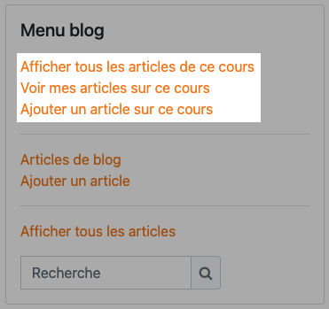 menu blog dans un cours